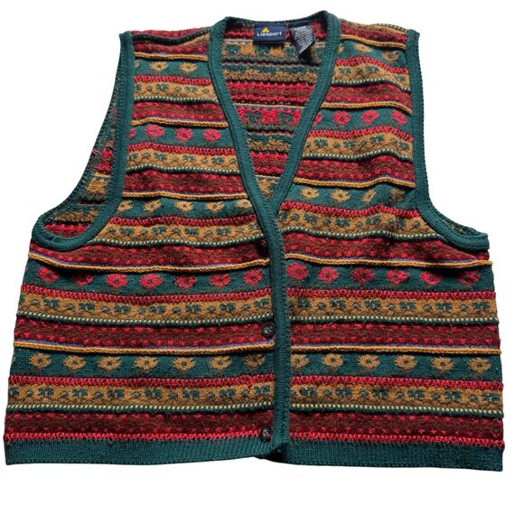 Liz Claiborne Sweaters - Vintage Lizsport Geometric Knit Button Front Sweater Vest XL Made in USA